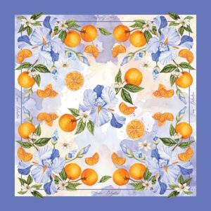 Fosca Dalmatica Citrus Bloom luksuzna svilena marama s motivom naranči i perunika