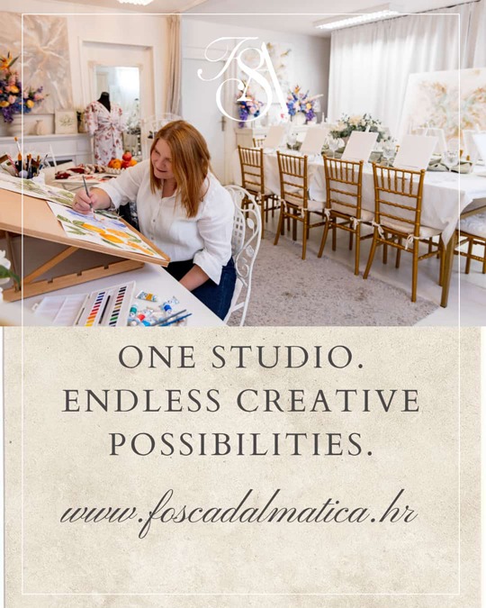 Croatian artist and surface pattern designer Klara Ivanović working in the Fosca Dalmatica studio in Biograd na Moru.