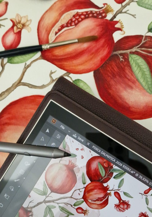 Original watercolour botanical illustration created by Klara Ivanović for a Fosca Dalmatica surface pattern collection.